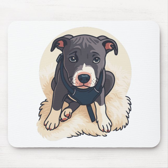 Tapis De Souris Conception de dessin animé de chiot Pitbull mignon (Devant)