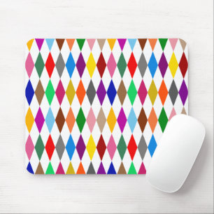 Tapis De Souris Conception de diamants Harlequin colorés Blanc