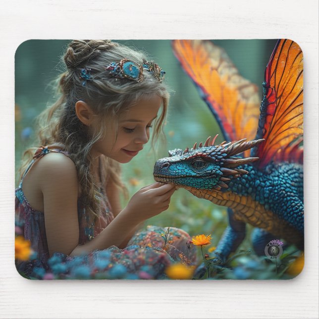 Tapis De Souris Conception de dragon bleu de fée mignonne (Devant)
