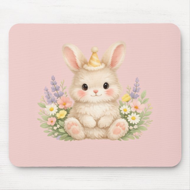 Tapis De Souris Conception de fleur sauvage de lapin duveteux pour (Devant)
