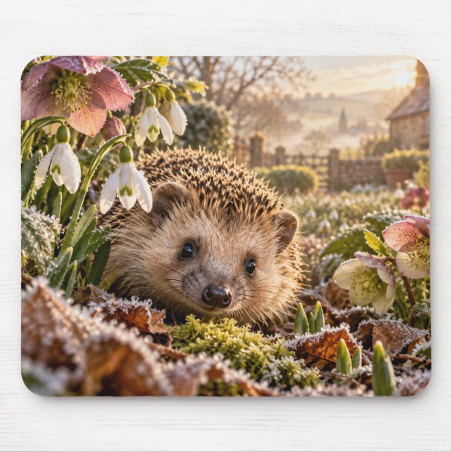 Tapis De Souris Conception de hérisson de jardin givré (Devant)