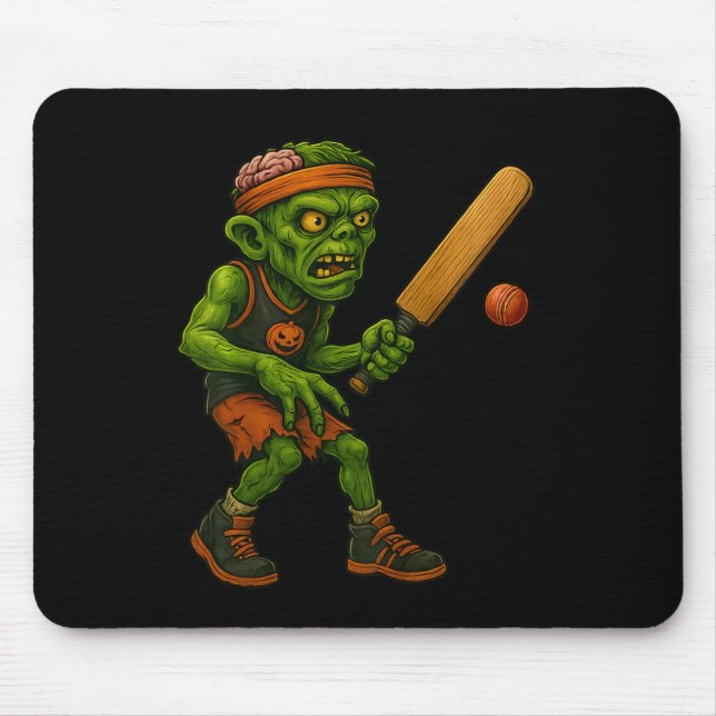 Tapis De Souris Conception de joueur de cricket zombie effrayant p (Devant)