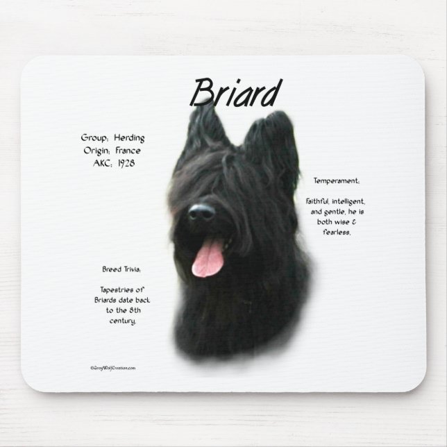 Tapis De Souris Conception de l'historique de Briard (noir) (Devant)