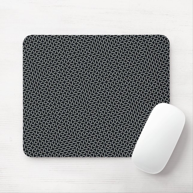Tapis De Souris Conception de lignes Wavy en noir et blanc (Avec souris)
