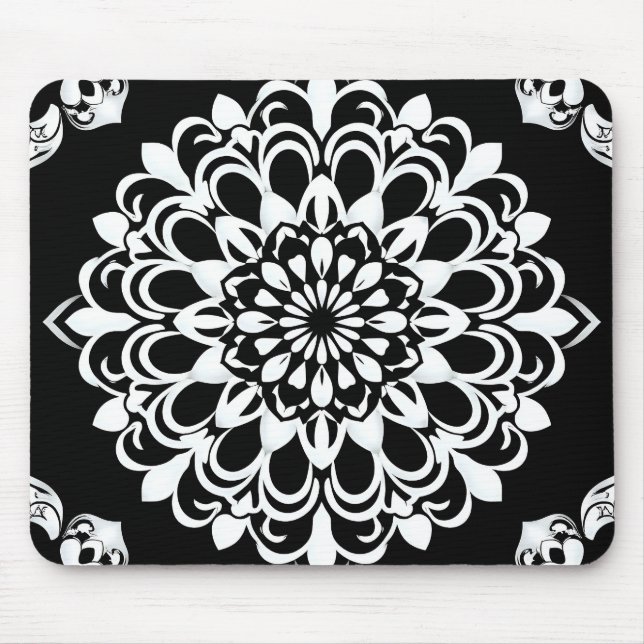 Tapis De Souris Conception de mandala noir et blanc (Devant)