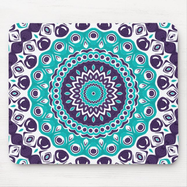 Tapis De Souris Conception de mandala sarcelle et indigo (Devant)
