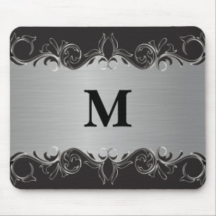 Tapis De Souris Conception de Monogram Swirl Black et Silver