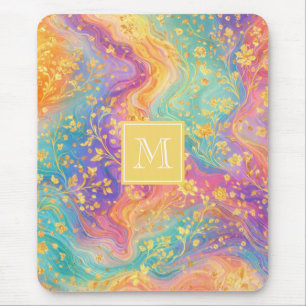 Tapis De Souris Conception de monogramme floral abstrait moderne p