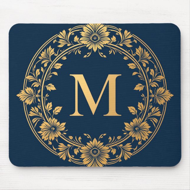 Tapis De Souris Conception de monogramme floral or élégant (Devant)