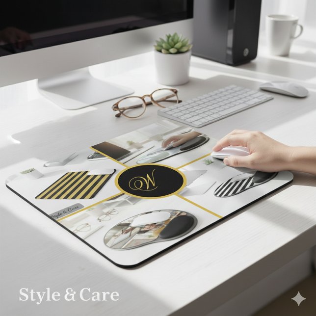 Tapis De Souris Conception de monogramme personnalisé avec quatre  (Custom Four Photo Monogram Design Perfect Mouse Pad)