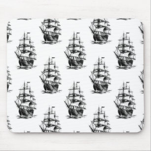 Tapis De Souris Conception de motif de navire à voile vintage