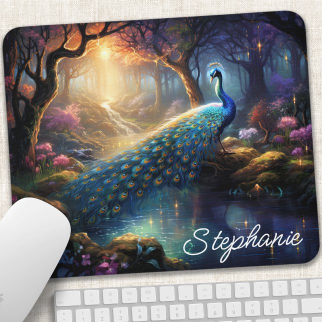 Tapis De Souris Conception de nom de fantaisie paon enchanté (Créateur téléchargé)