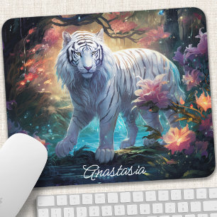 Tapis De Souris Conception de nom floral fantaisie du tigre blanc
