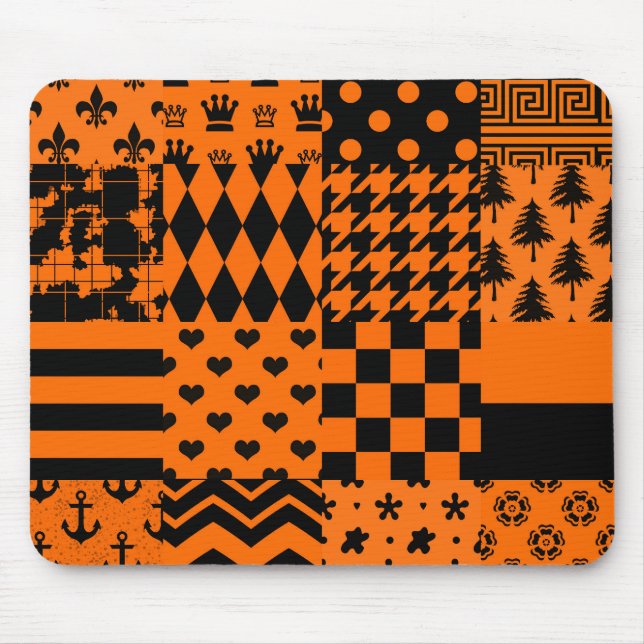 Tapis De Souris Conception de Patchwork Motif mixte orange noir (Devant)