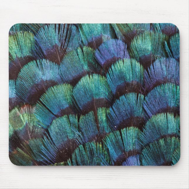 Tapis De Souris Conception de plume de faisan bleu-vert (Devant)