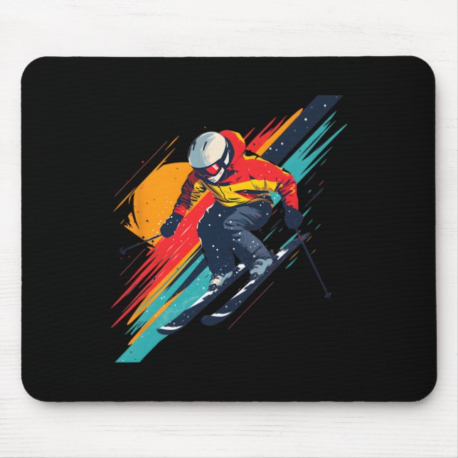 Tapis De Souris Conception de skieur vintage - Rétro  (Devant)