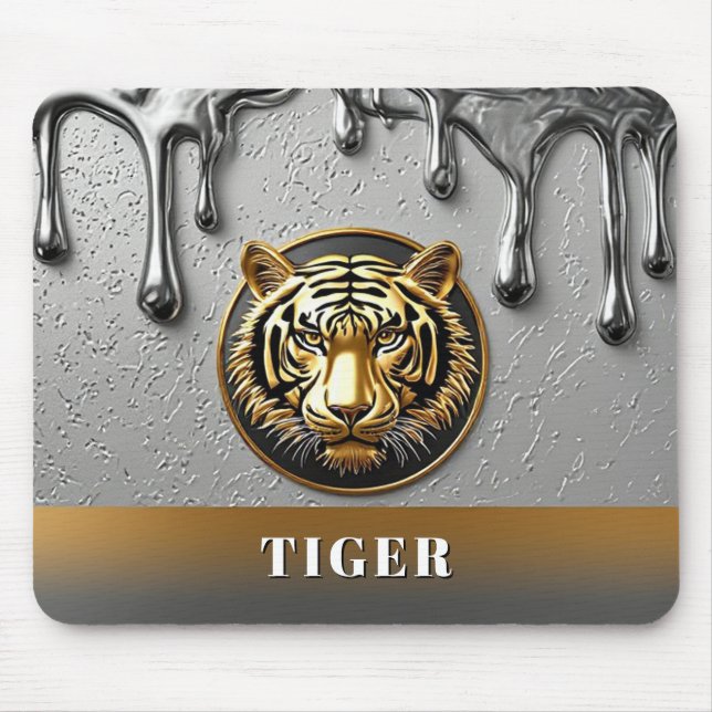 Tapis De Souris Conception d'emblème de tigre en or de luxe 🐯 (Devant)