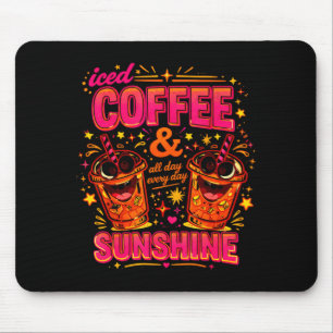 Tapis De Souris Conception drôle de café glacé ensoleillé rose ora