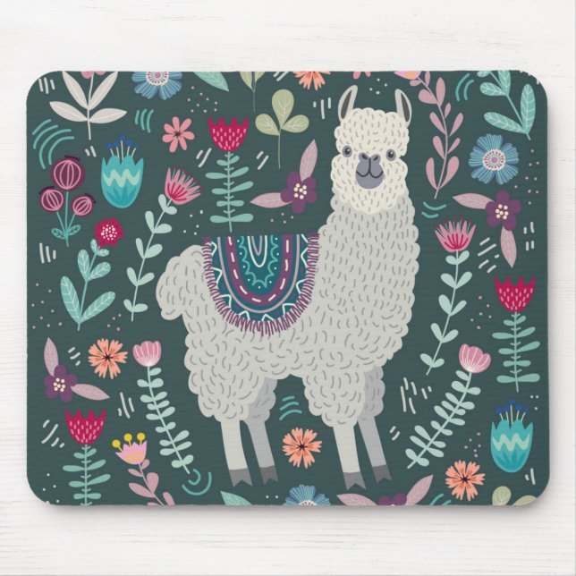 Tapis De Souris Conception florale de lama mignon (Devant)