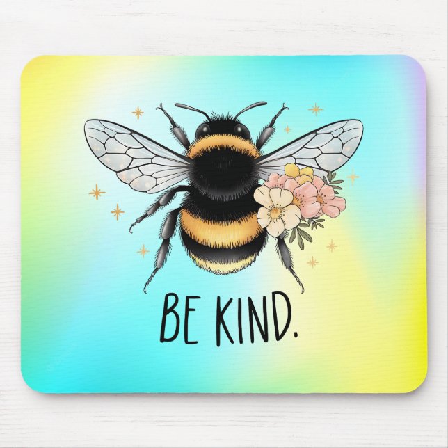 Tapis De Souris Conception Florale Mignonne Abeille Soyez Gentil (Devant)