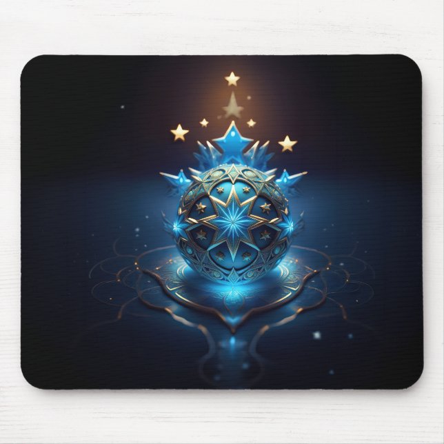 Tapis De Souris Conception fractale bleue et blanche avec des étoi (Devant)