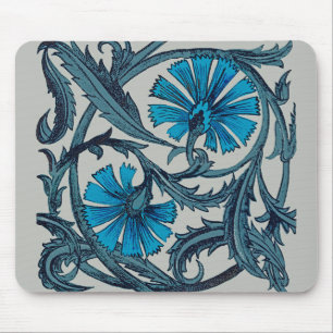 Tapis De Souris conception graphique de fleurs antiques bleues vin