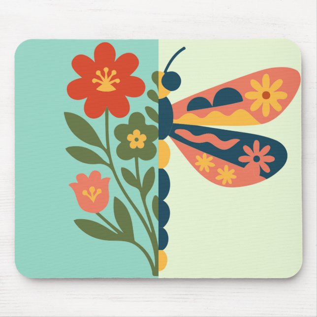 Tapis De Souris Conception graphique de fleurs et de papillons col (Devant)
