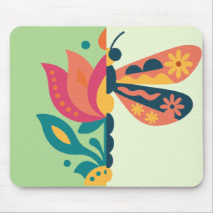 Tapis De Souris Conception graphique d'insecte et de fleur ludique