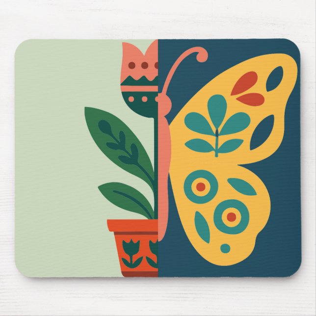 Tapis De Souris Conception graphique divisée florale et papillon c (Devant)