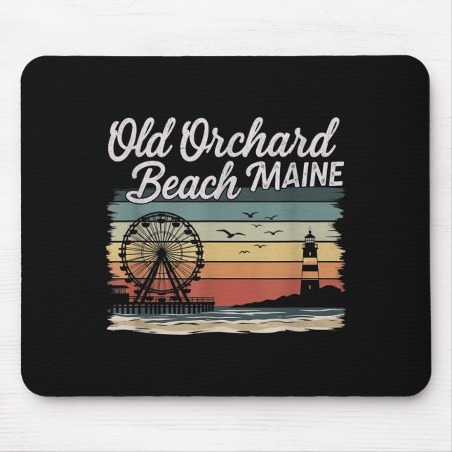 Tapis De Souris Conception Graphique Rétro Old Orchard Beach Maine (Devant)
