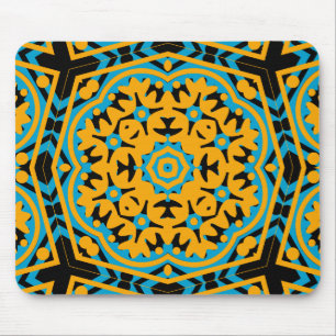 Tapis De Souris Conception Kaléidoscope, Bleu Clair, Or, Noir
