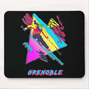 Tapis De Souris Conception vibrante de ski avec texte grenoble ski
