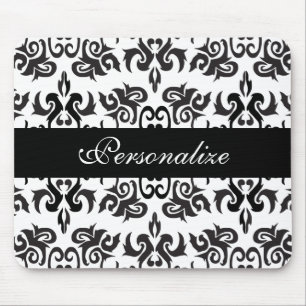 Tapis De Souris Conceptions vintages noires et blanches de damass