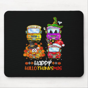 Tapis De Souris Conducteur de bus heureux HalloThanksMas Thanksgiv