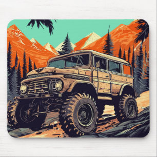 Tapis De Souris Conduite de camion dans la forêt vintage