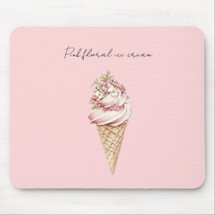 Tapis De Souris Cône de glace à la fleur rose