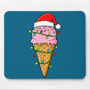 Tapis De Souris Cône de glace Noël Lumières Chapeau de Père Noël N
