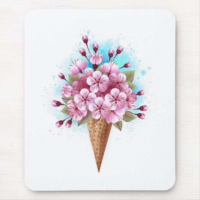 Tapis De Souris Cône rose Sakura crème glacée gaufre (Devant)