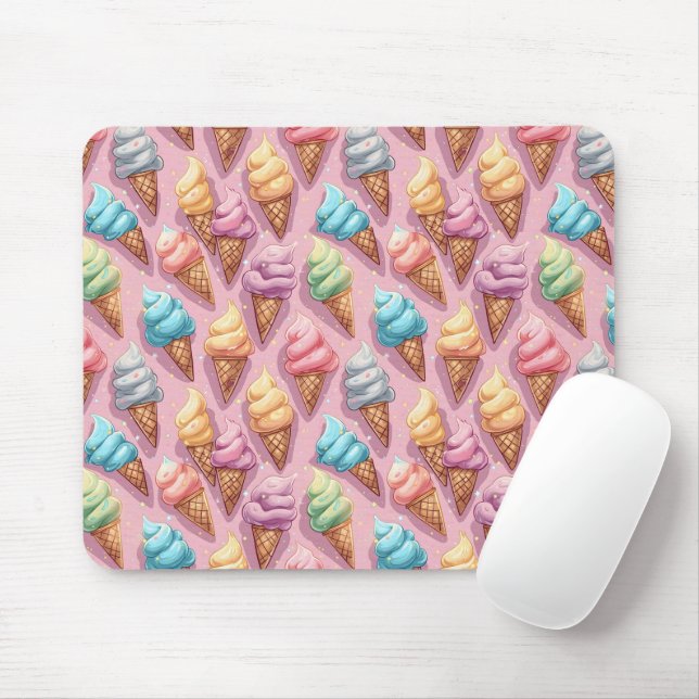 Tapis De Souris Cônes De Crème De Glace Sur Rose (Avec souris)