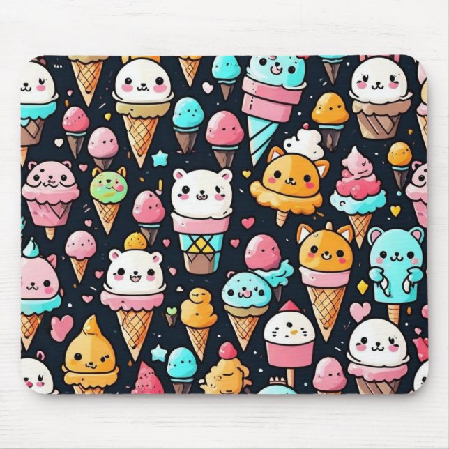 Tapis De Souris Cônes glaces colorés mignons (Devant)