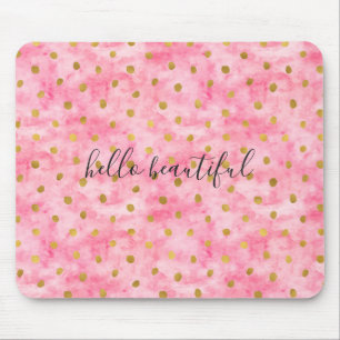 Tapis De Souris Confettis roses chics d'or d'aquarelle