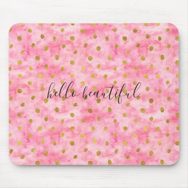 Tapis De Souris Confettis roses chics d'or d'aquarelle (Devant)