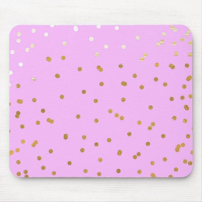 Tapis De Souris Confettis roses et dorés Points de glamour moderne (Devant)
