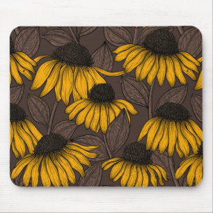 Tapis De Souris Confleurs jaunes sur brun foncé