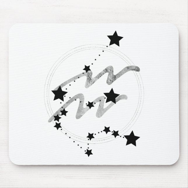 Tapis De Souris constellation de zodiac Aquarius noir et argent (Devant)