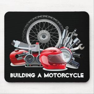 Tapis De Souris Construction d'une moto avec dessin de pièces
