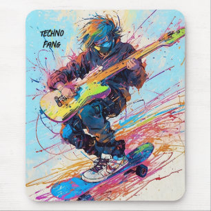 Tapis De Souris Cool Abstrait skateboarder guitariste