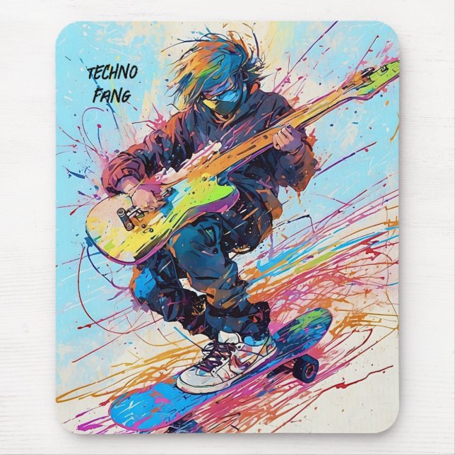 Tapis De Souris Cool Abstrait skateboarder guitariste (Devant)