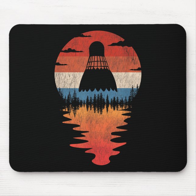 Tapis De Souris Cool Badminton Retro Style coucher de soleil Vinta (Devant)