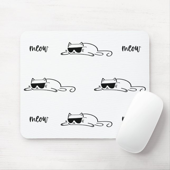 Tapis De Souris Cool Black and White Cat with Sunglasses (Avec souris)